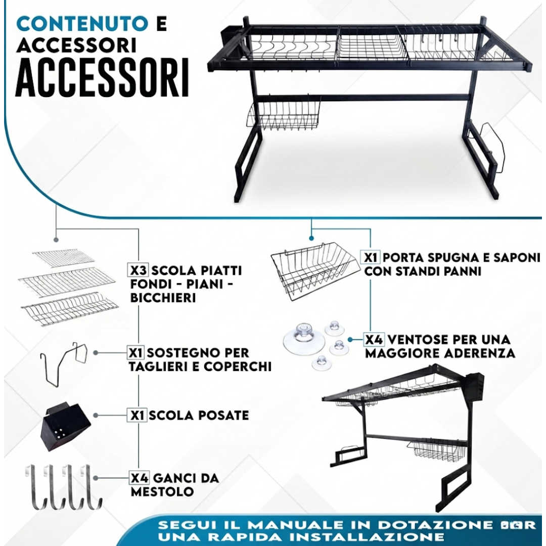 Scolapiatti A Due Livelli Darmlink Verde – Acciaio Inossidabile, Grande Capacità, Con Vassoio Raccogligocce, Per Piatti E Ciotole | Leroy Merlin