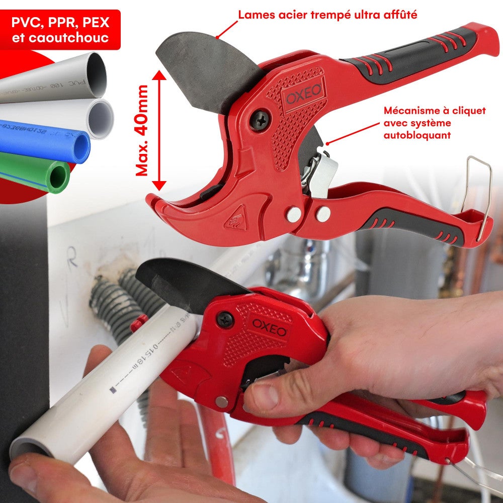 Kit plombier 5 outils - coupe tube PVC - 2 Clés à molette grande ouverture - Mini coupe tube Cuivre - Coupe tube Cuivre 5-50mm - 2