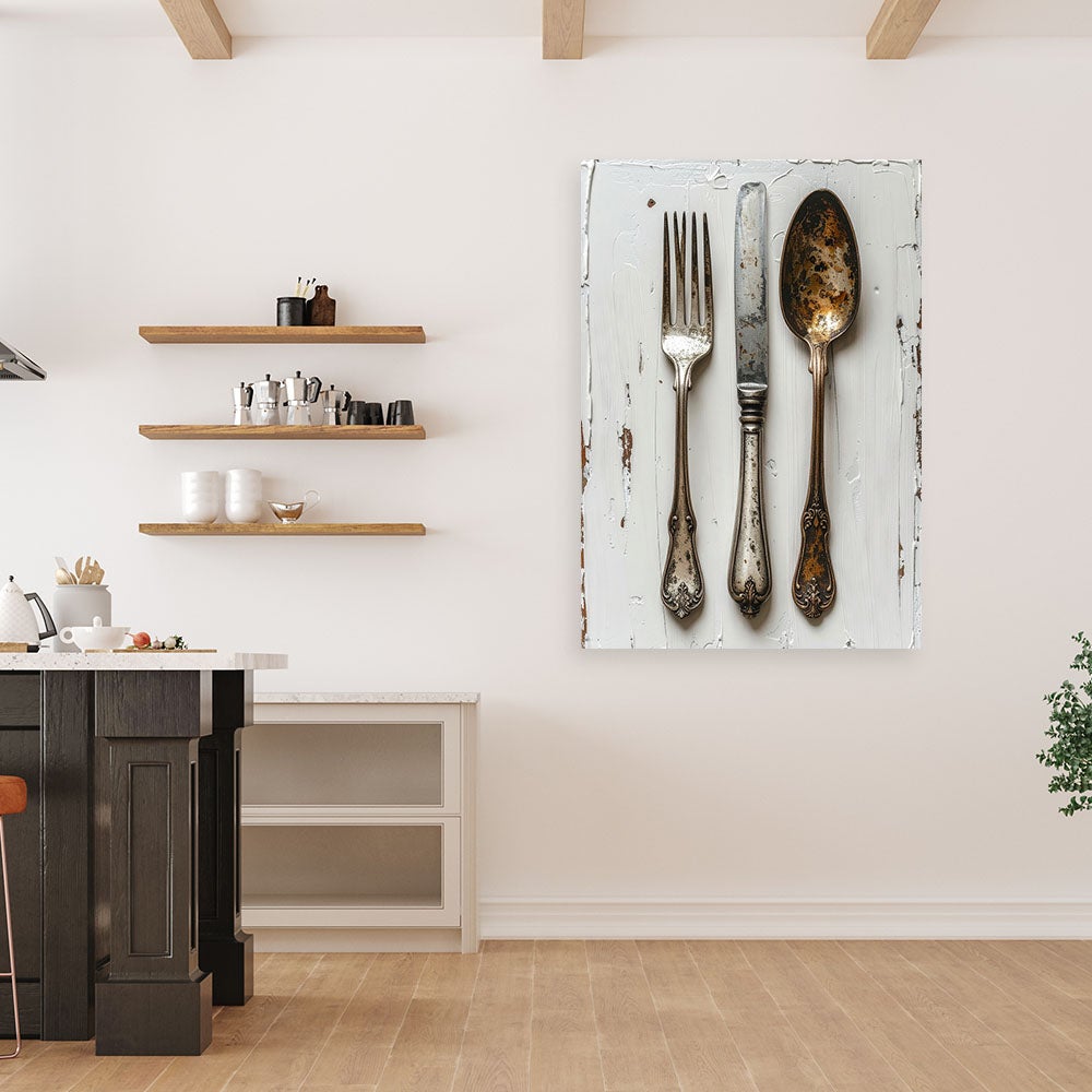 Obraz do kuchni jadalni salonu restauracji baru, Sztućce w stylu shabby chic 80x120 - 2