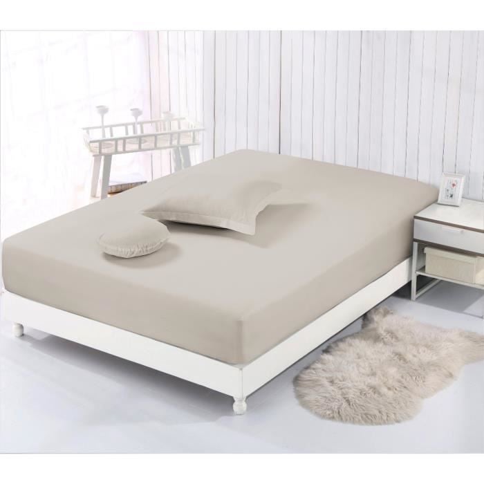 VISION Drap housse 100% coton - 180x200 cm - Mastic - 3