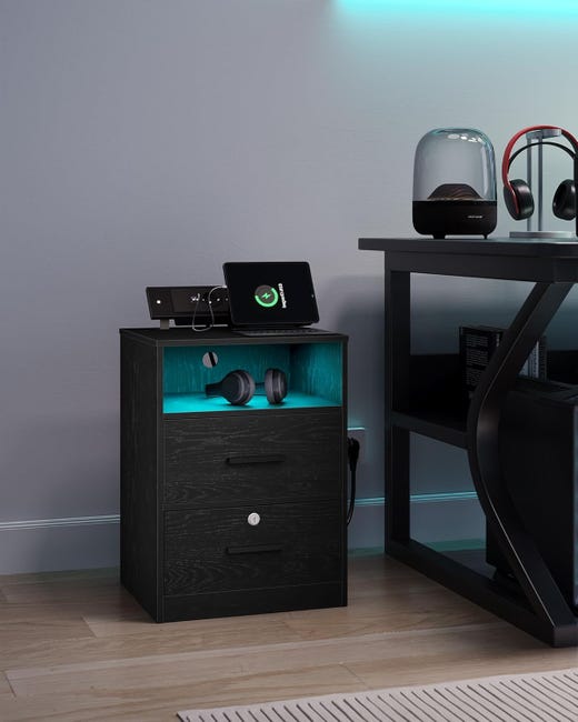 Set di 2 tavolini con porte USB e presa, comodino a 2 livelli Set di 2 tavolini con porte USB e presa, comodino a 2 livelli