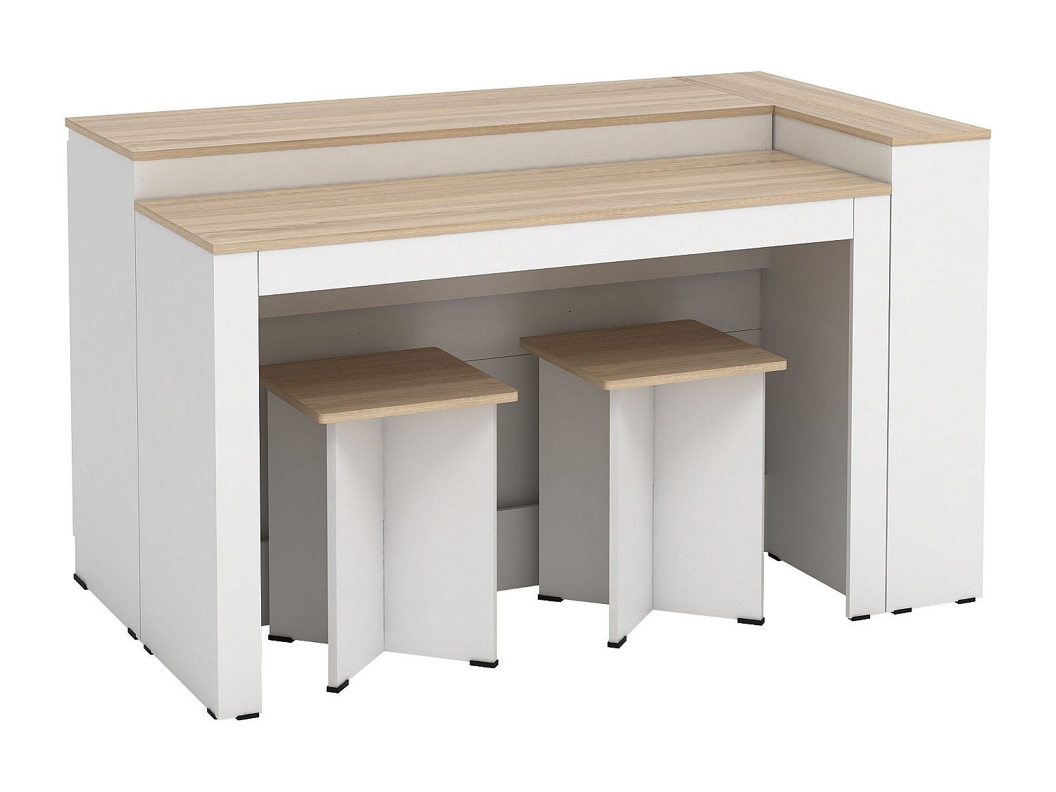Ensemble îlot central de cuisine + 2 tabourets - Blanc et Naturel clair - NUSICE - 5