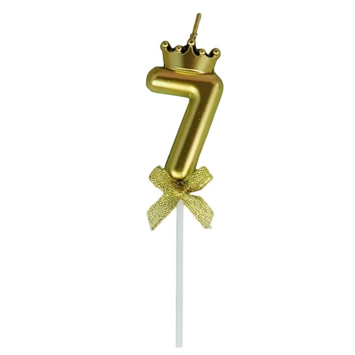 Lumanare tort cifra 7 aurie cu coronita Flippy