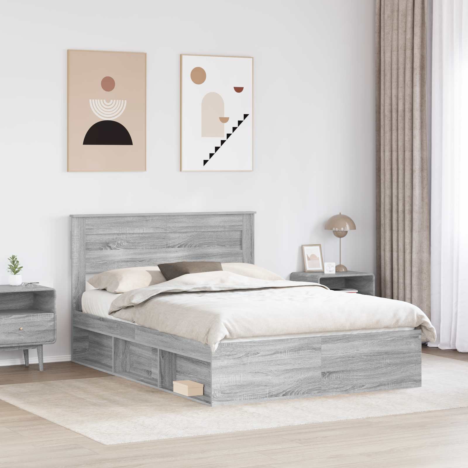 Cadre de lit Gris 140 x 190 cm Bois de pin massif - 3