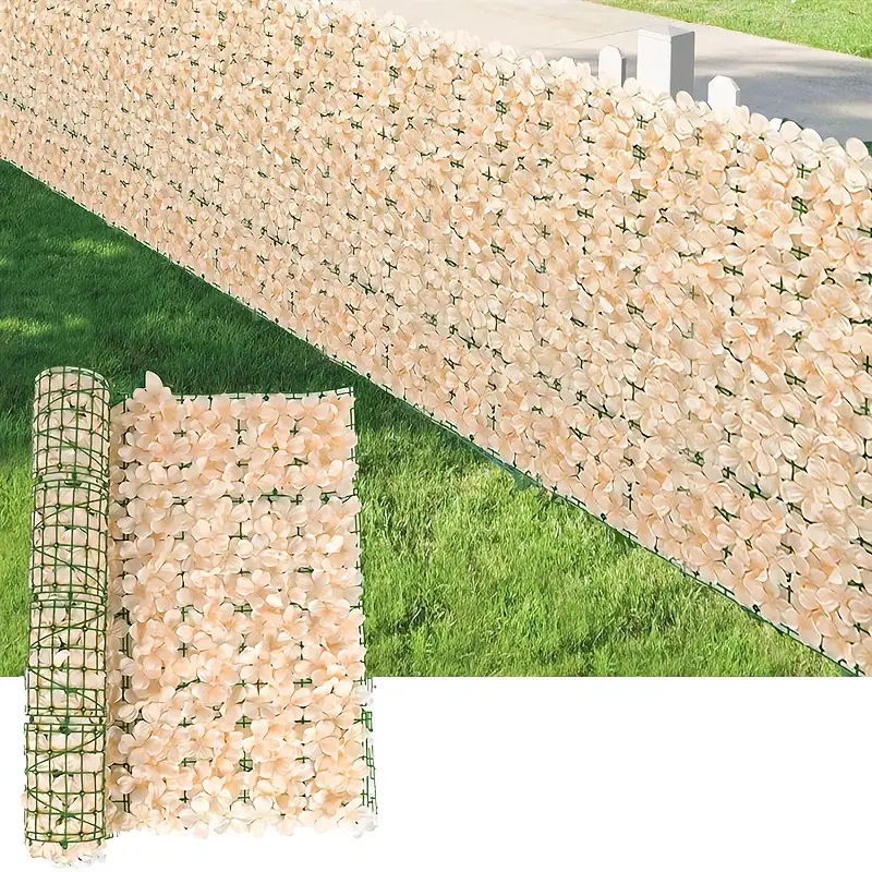 Ogrodzenie ze sztucznych kwiatów Sztuczny żywopłot Dekoracja ogrodu na zewnątrz Sztuczny kwitnący żywopłot x szampan