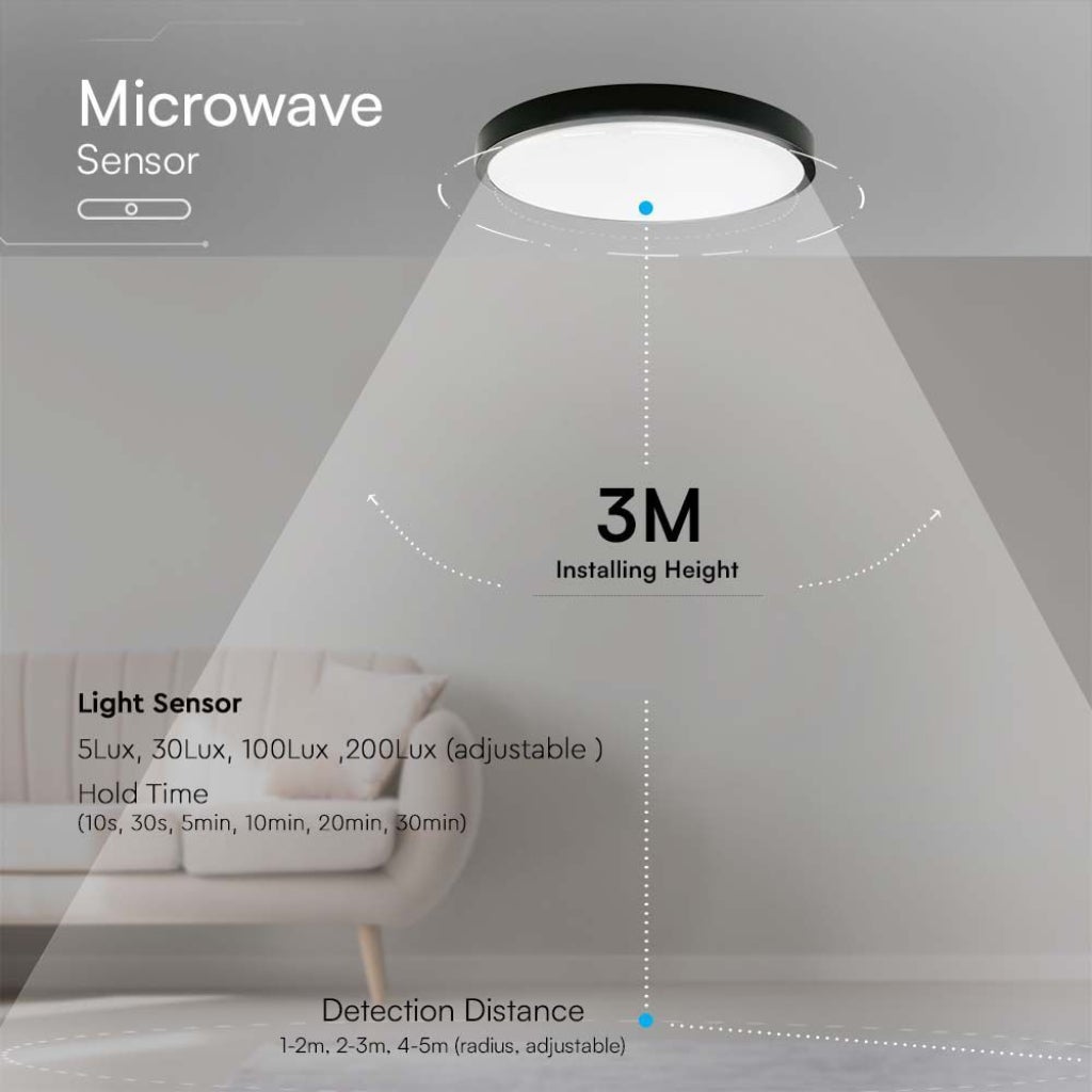 Okrągła lampa sufitowa LED V-TAC 36W z pilotem, z czujnikiem ruchu, w kolorze czarnym, naturalnym, białym, IP44 - 5