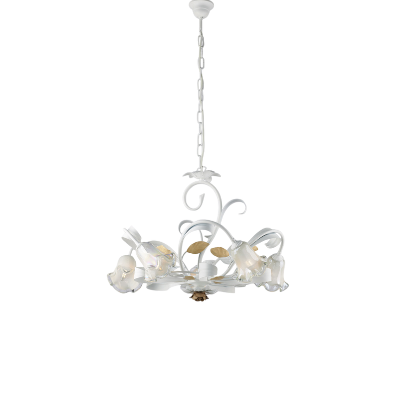Kosz na żyrandol z żelaza lakierowanego na biało, w stylu shabby white, 5 świateł, 142 Ø65 BL274-5-BCO