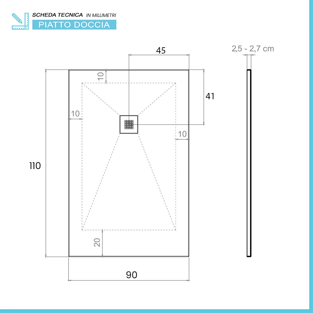 Piatto doccia 90x110 in resina riducibile bianco effetto pietra - Karen - 4