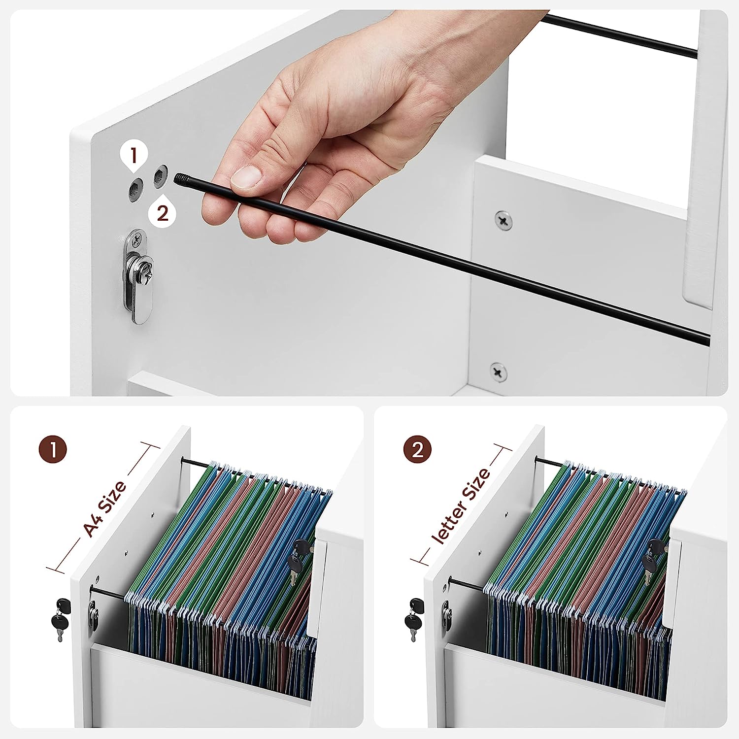 Caisson Bureau, Avec 2 Tiorirs, 5 Roulettes, Surface Texturée - 4