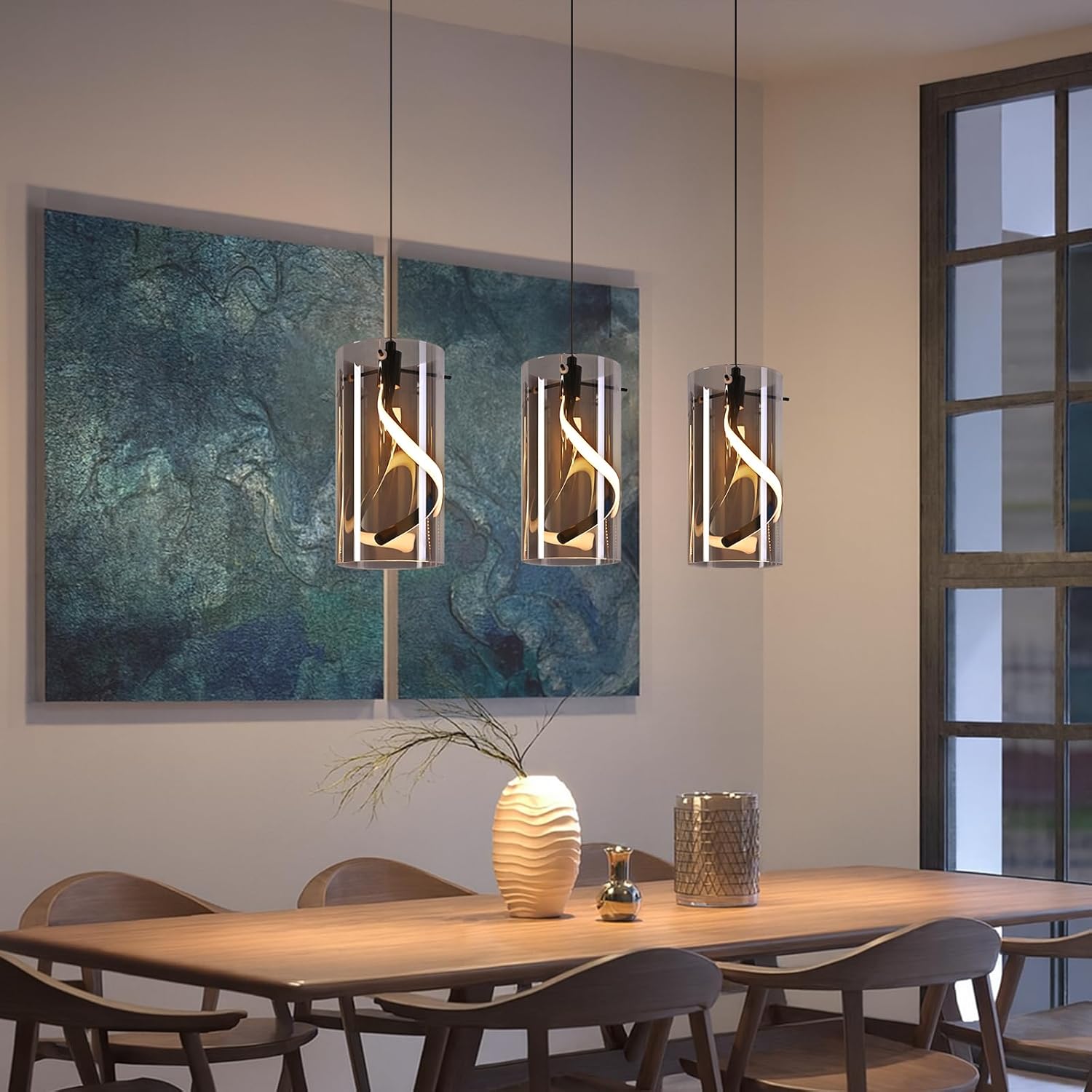 Lampa wisząca LED Nettlife Vintage z 3 źródłami światła – szkło w kolorze dymnego szarego szkła, 33 W, 3000 K, w stylu retro, regulowana - 7