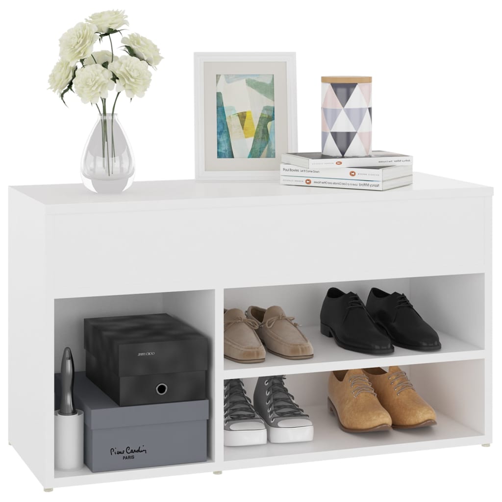 Banc à chaussures en contreplaqué blanc 80x30x45 cm - COMFORTXL - 4