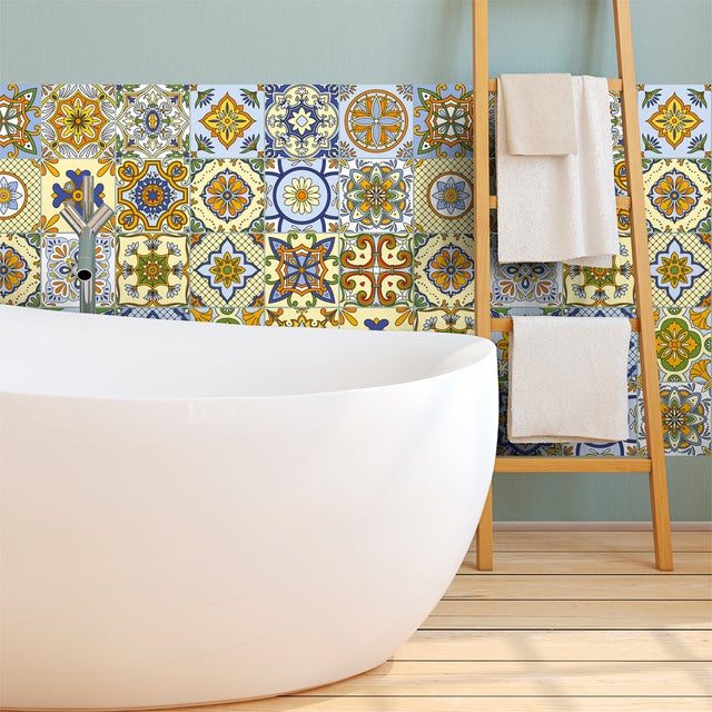 Autocolante Mural Carrelage adhésif Cuisine Salle de Bain - 30 STICKERS CARREAUX DE CIMENT GENOA - 30stickers20x20cm