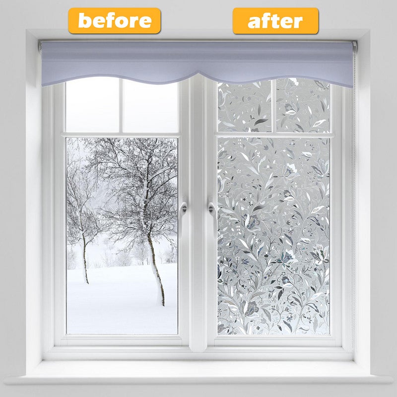 2x Pellicola per vetri antiriflesso, Pellicola autoadesiva elettrostatica, Pellicola per vetri-Modello di fiori di tulipani-60*200CM - 4