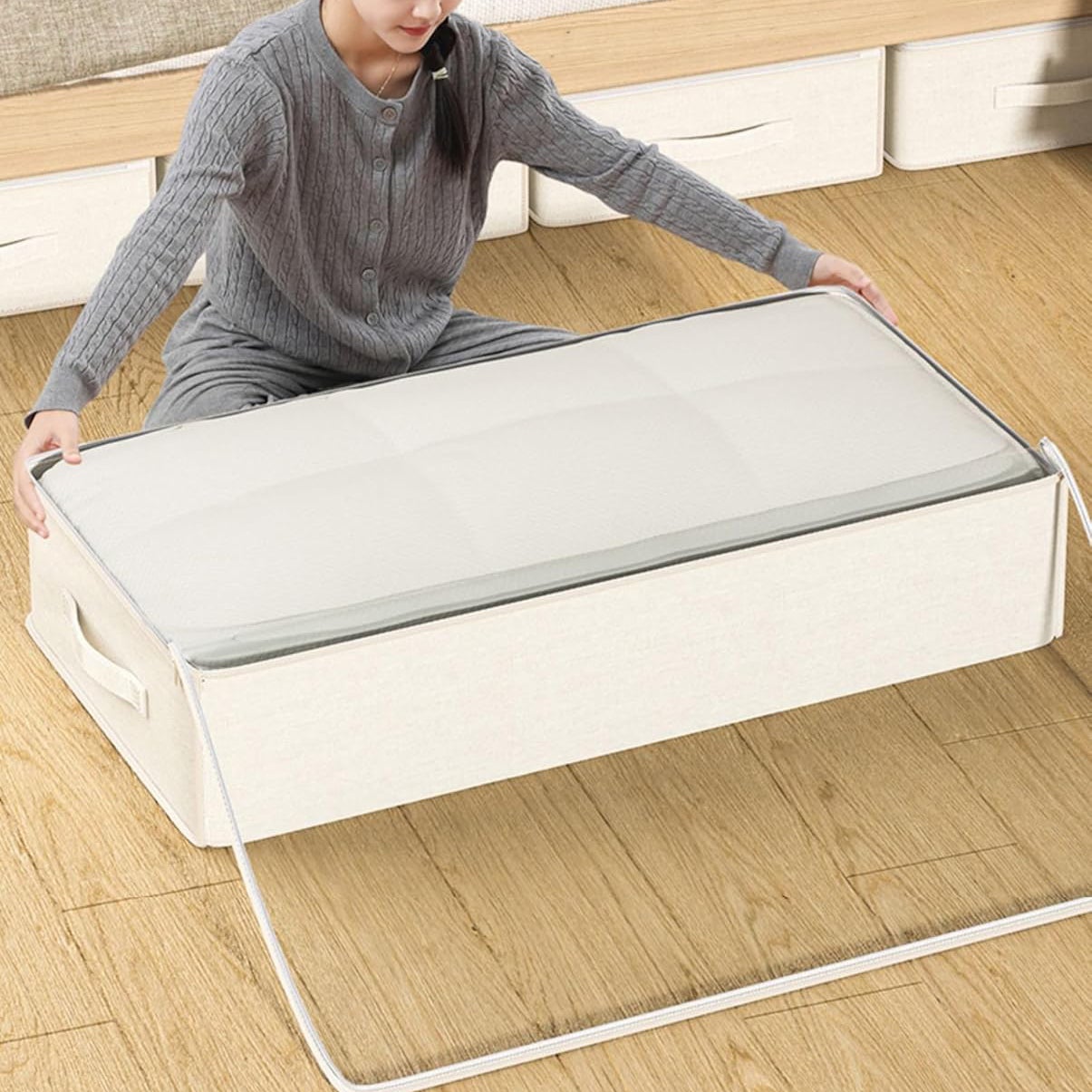 BEXTCOK Boîte de rangement sous le lit avec couvercle transparent, pliable, idéale pour ranger couvertures, cache-sommiers, couettes, oreillers - 6