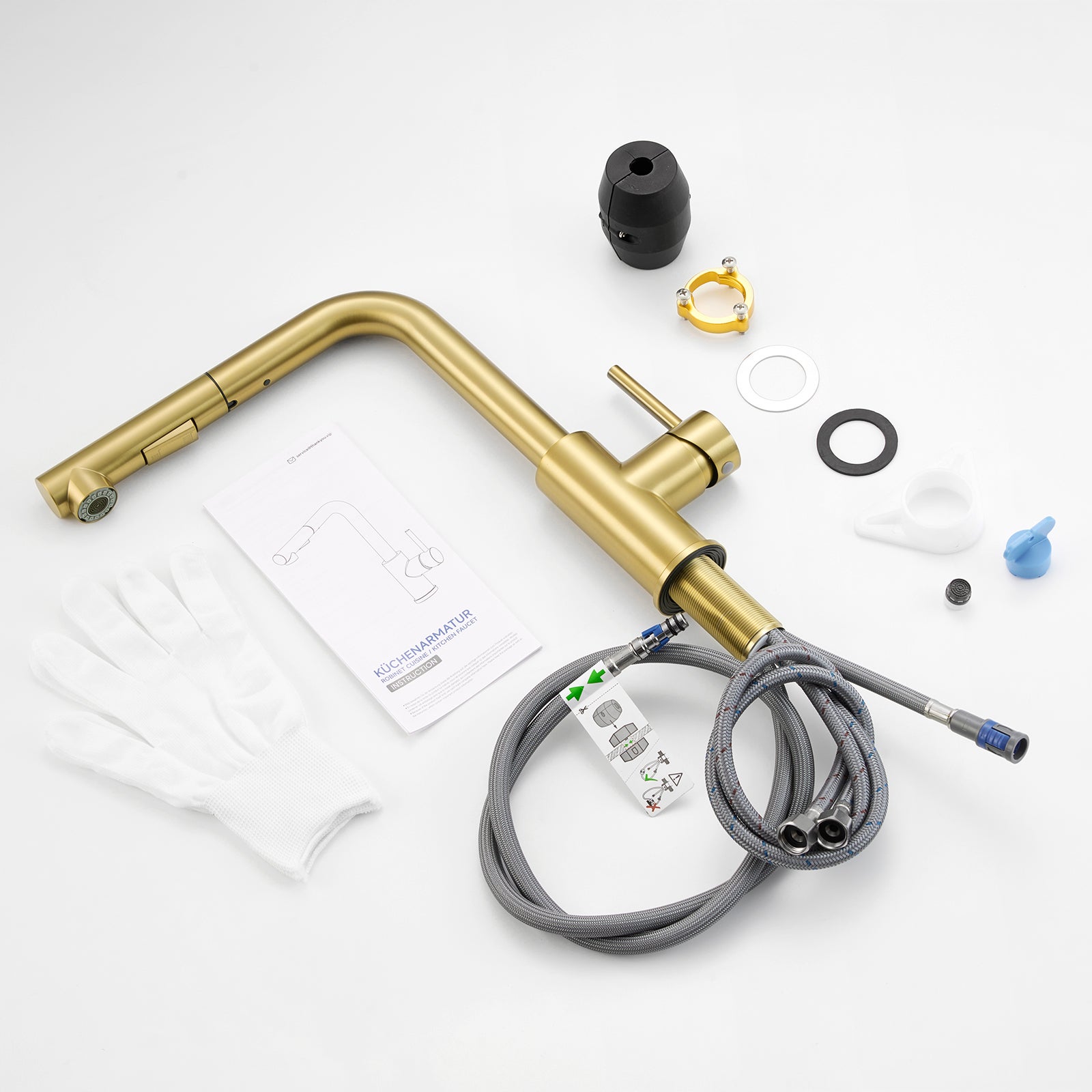 Mitigeur Cuisine avec Douchette Extractible, Monocommande, Rotation à 360°, 2 Modes de pulvérisat Robinet d'évier Cuisine, Jaune doré - 8