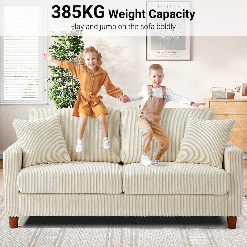 Canapé 2/3 Places en Velours Côtelé Beige,Canapé Scandinave avec 2 coussins et 2 oreillers pour le salon,178×76×84cm - 7