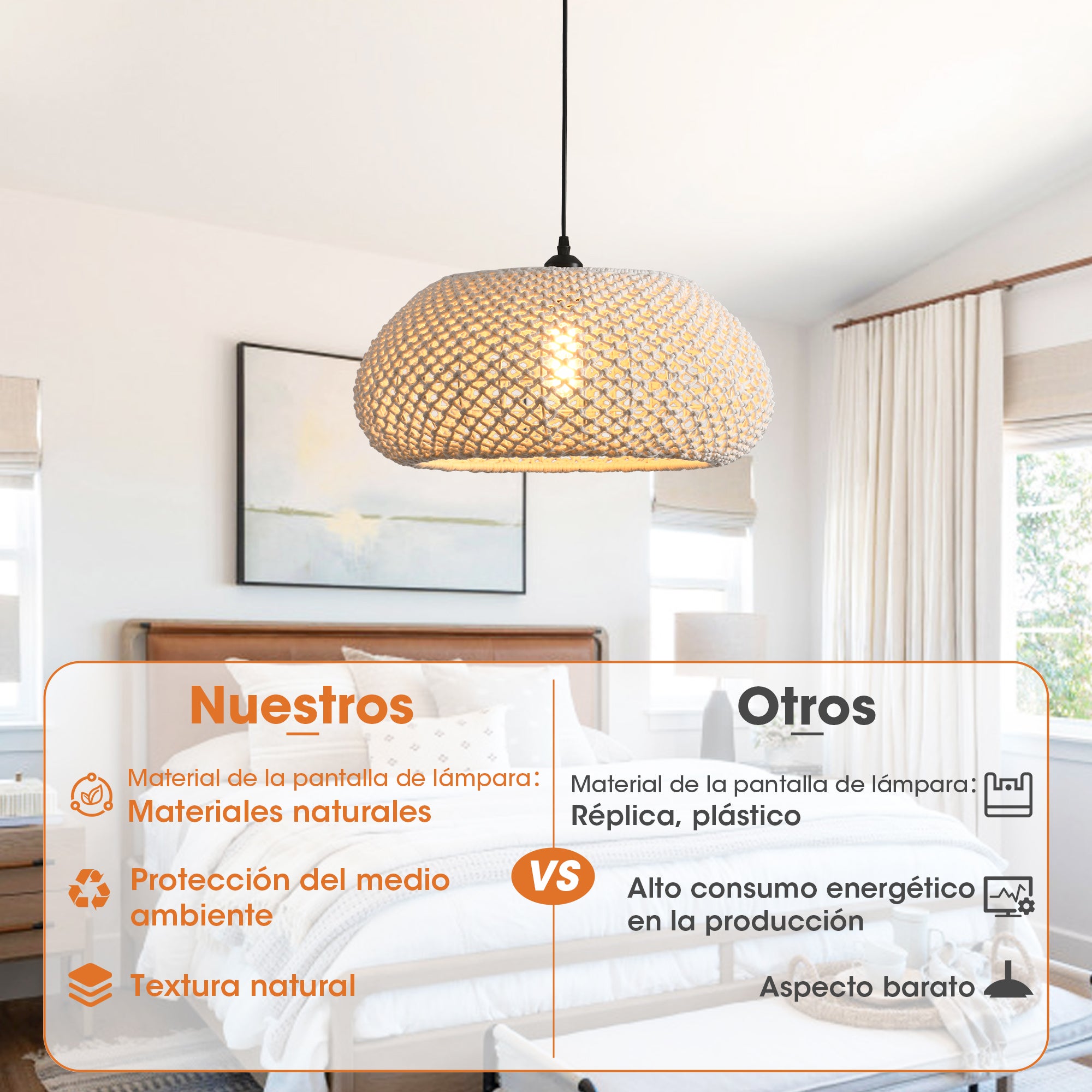 Parrot Uncle Lámpara colgante de algodón natural y hierro, E27, Ø48 cm, 60W, diseño contemporáneo, sin bombilla, para decoración de interiores - 7