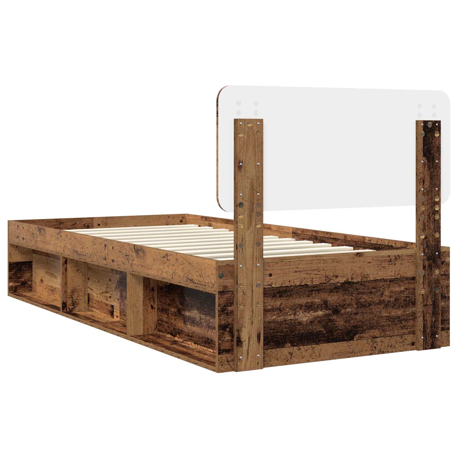 Cadre de lit, finition bois ancien, en pin massif, pour la chambre, 75 × 190 cm - 9