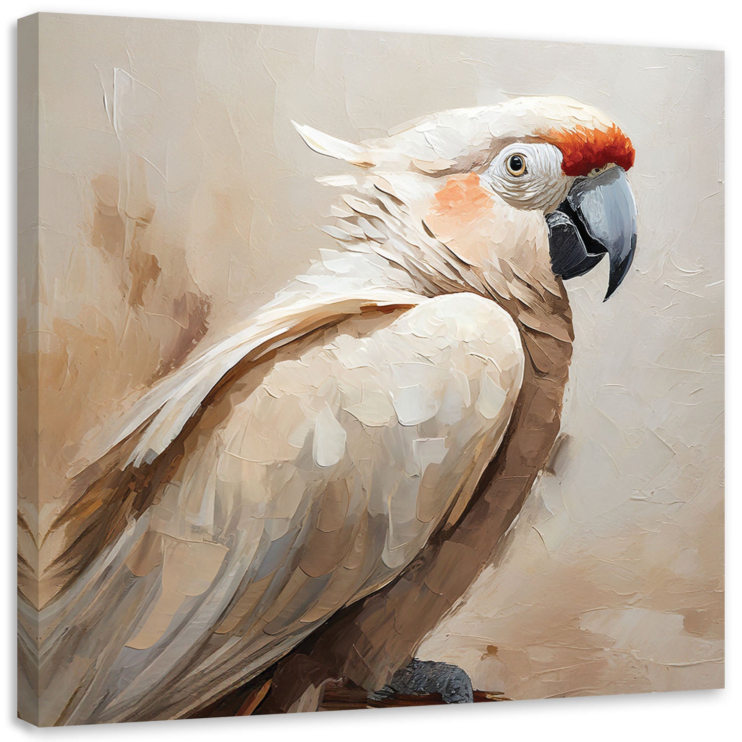 Obraz, Papuga ptaki beżowy malowany 40x40