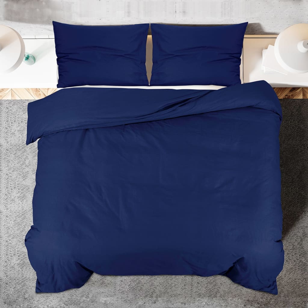vidaXL Ensemble de housse de couette Bleu marine 200x200 cm Coton - 5
