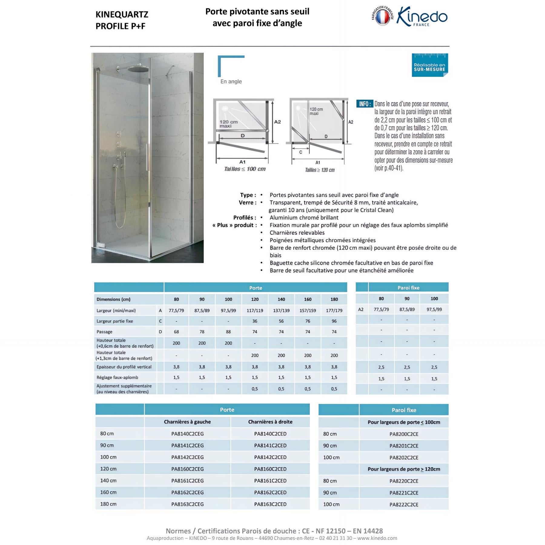 parete doccia posteriore Kinequartz montaggio su parete profilo altezza 200 cm larghezza 100 cm profilo cromato ultra leggero vetro anticalcar - 2