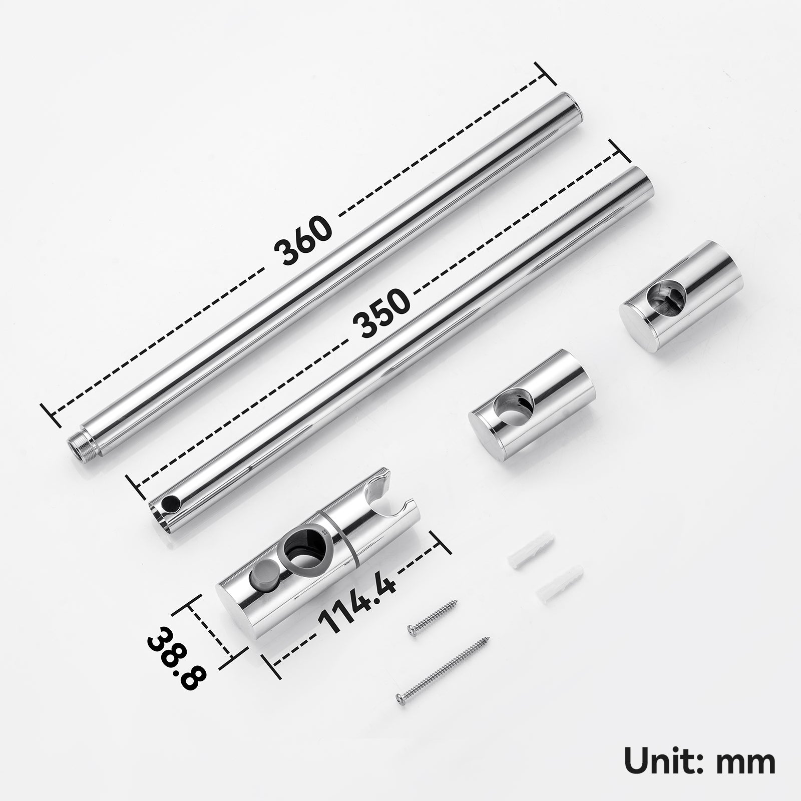 Barre de Douche en inox 70 cm avec Support de Pommeau de Douche /étagère de douche,fixations murales réglables,avec support de douchette,chromé - 9