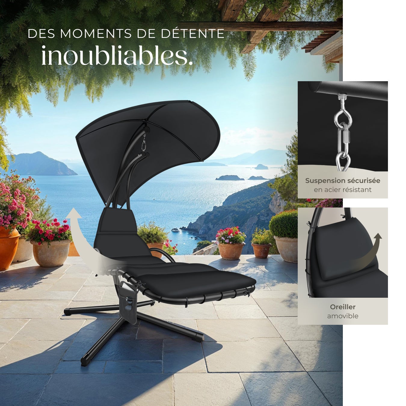 Fauteuil suspendu Elaria avec pare-soleil et poche latérale pare-soleil avec protection UV TECTAKE - 8