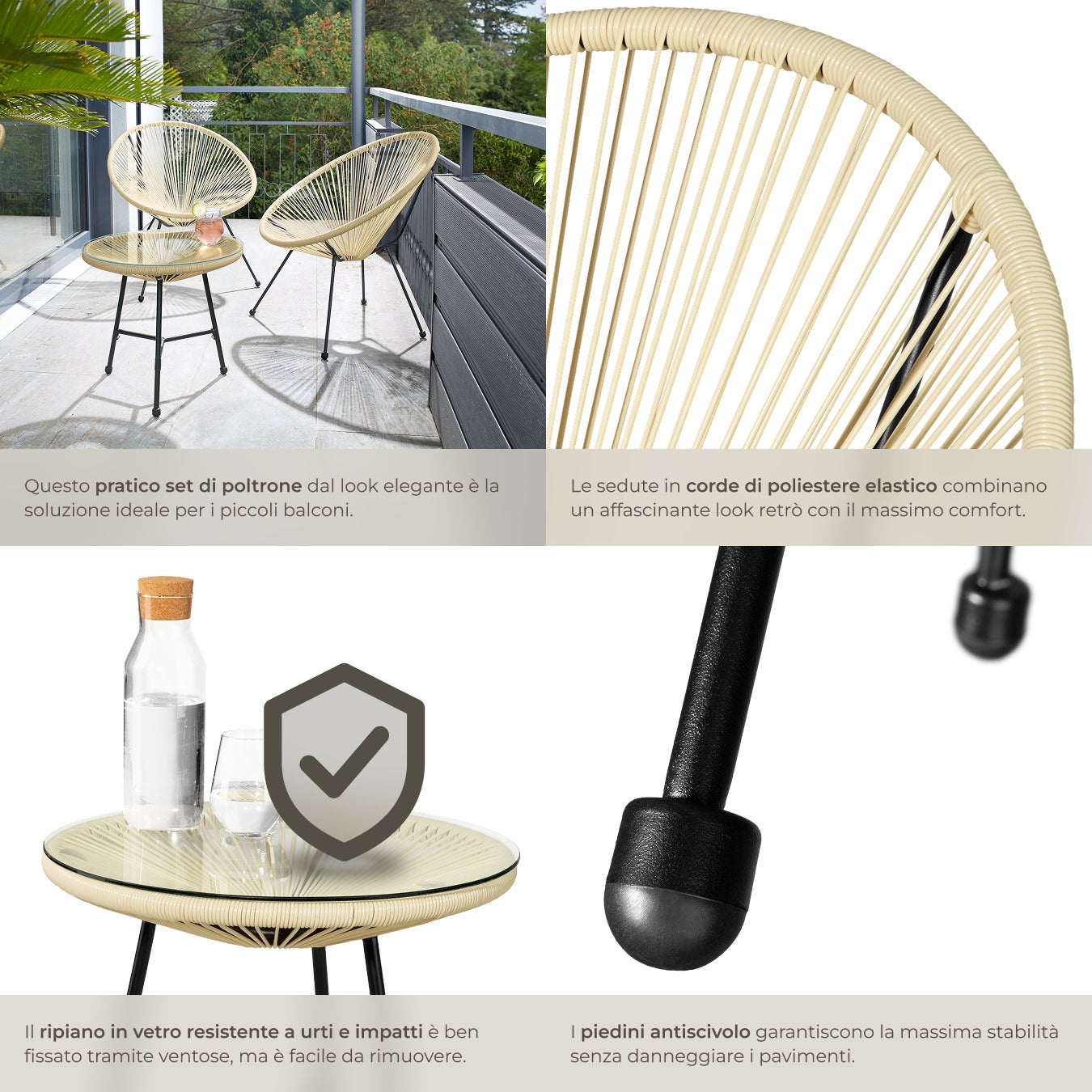 Ensemble table et chaises de jardin Santana design rétro dans le style Acapulco TECTAKE - 5
