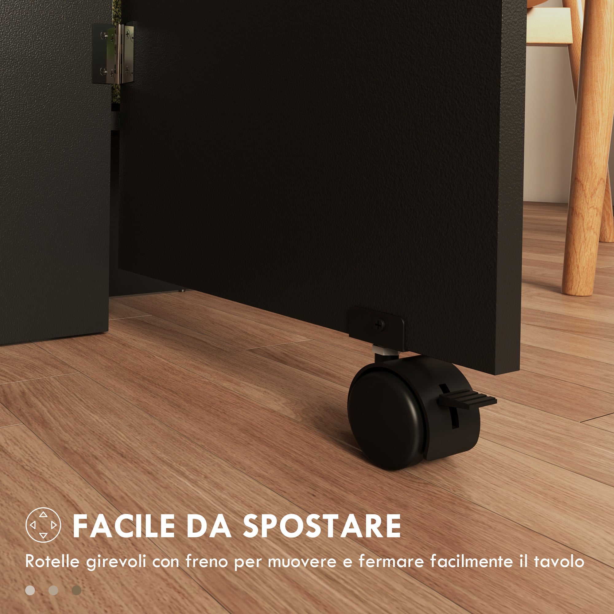 HOMCOM Tavolo Pieghevole Consolle per 4-6 persone con Ruote e Ripiani, 140x75x74cm, Rovere e Nero - 6