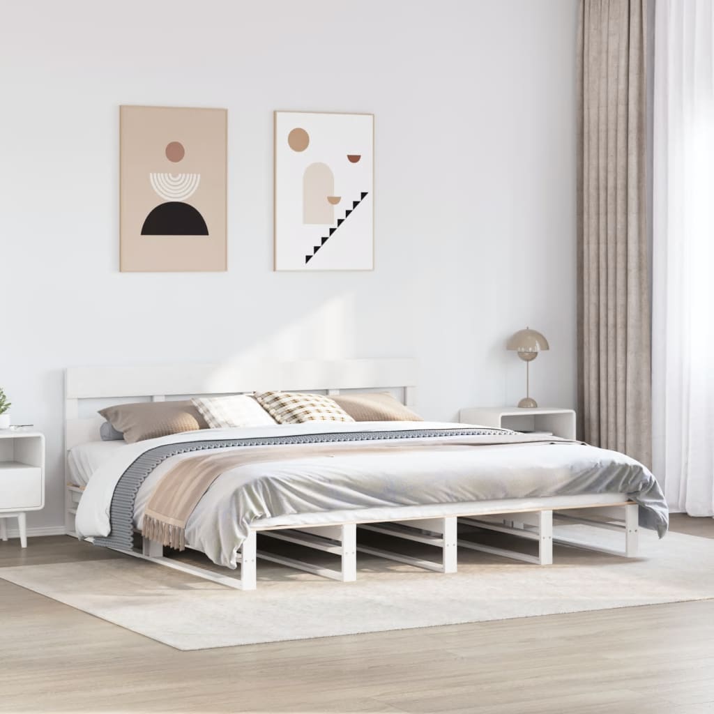 Rama łóżka bez materaca, biała, 180x200 cm, lite drewno sosnowe vidaXL