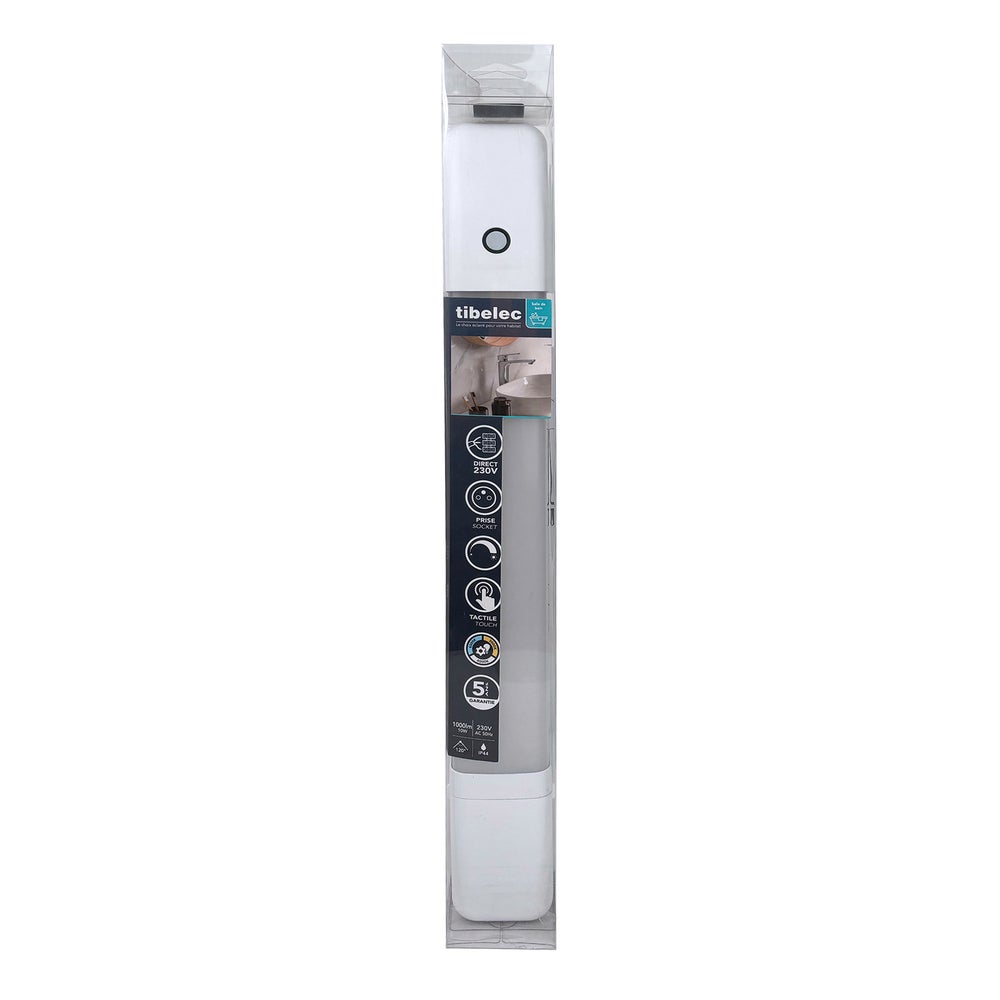 Applique miroir LED blanc + prise, 10W, 900lm, IP44, 3000 à 6500K, inter. tactile, garantie 5 ans - Tibelec - 5