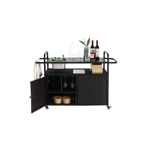 Chariot De Bar VidaXL Résine Tressée Noir 100x45x97cm - Chariot Service Avec Tiroir Et Roulettes