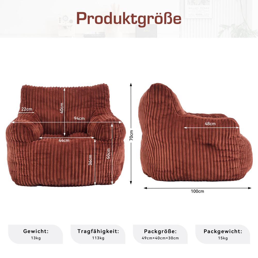Fauteuil poire rouge​ en velours côtelé, rembourrage mousse, chaise lounge confortable, tissu doux, siège salon chambre, design moderne - 2