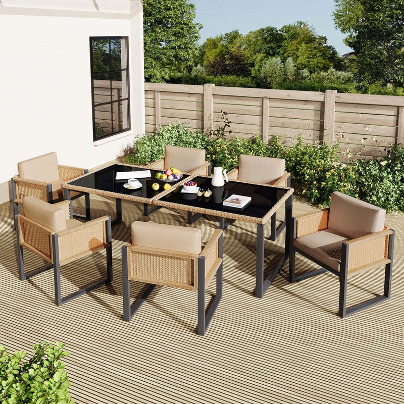 Conjunto Jardin Exterior Ratán 6 Personas, Exterior Terraza O Balcón, Outdoor Furniture, 6 Sillones+1 Mesa, Fundas De Tela Extraíbles Y Lavables - 5
