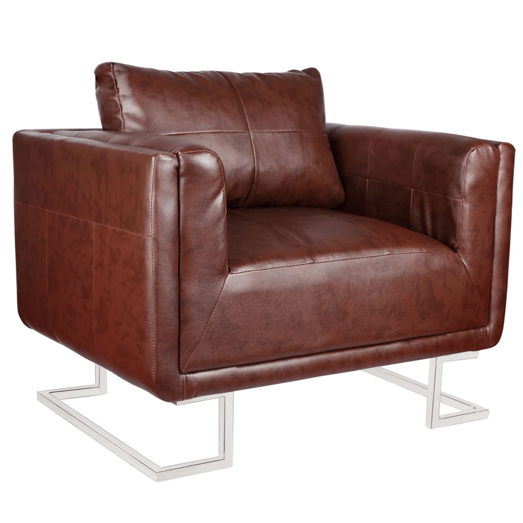 Maison exclusive - sillón cubo con patas cromadas y cuero artificial marrón