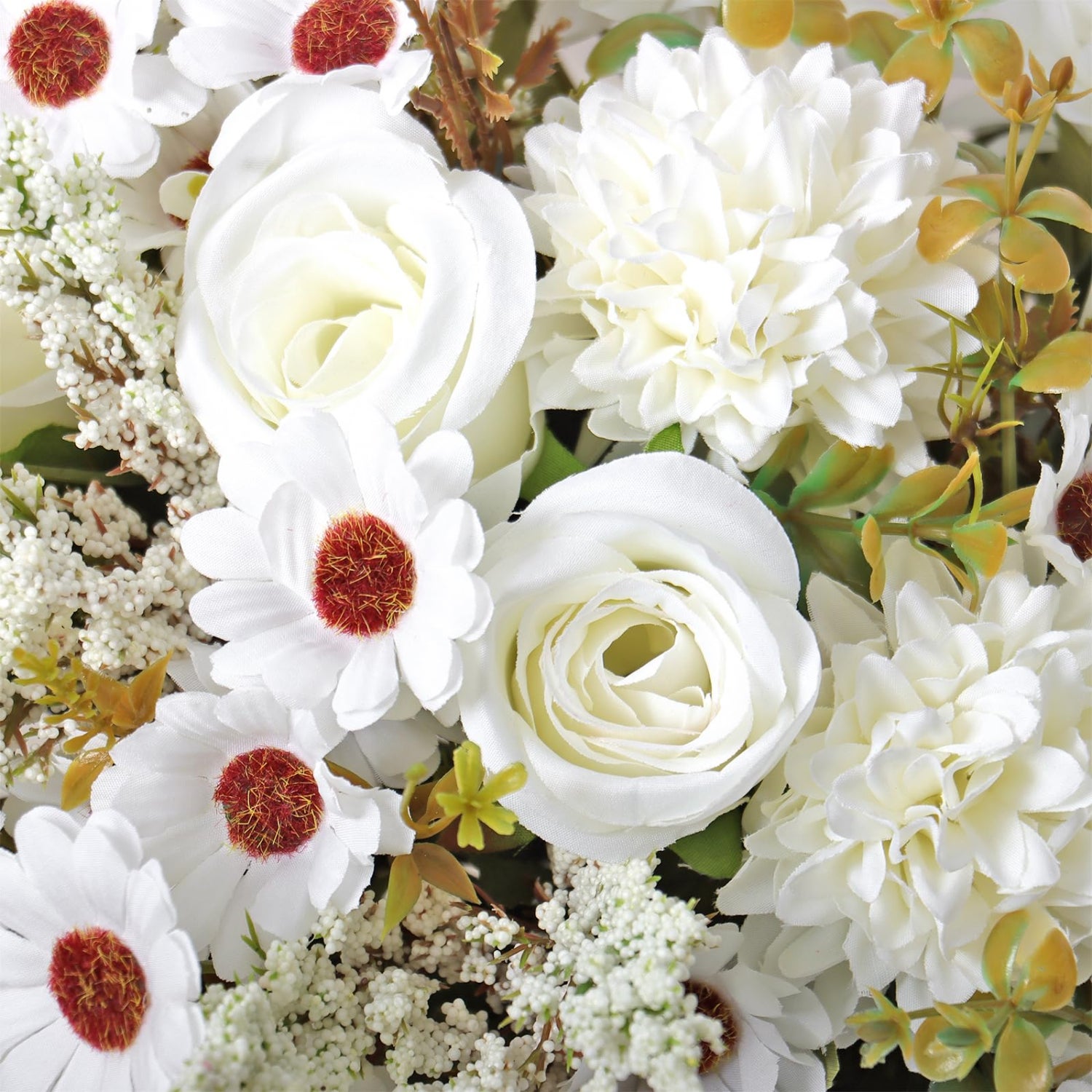 Lot de 4 bouquets de roses artificielles, 33 cm, roses en soie réalistes, pour décoration de table, cuisine, maison, blanc - 3