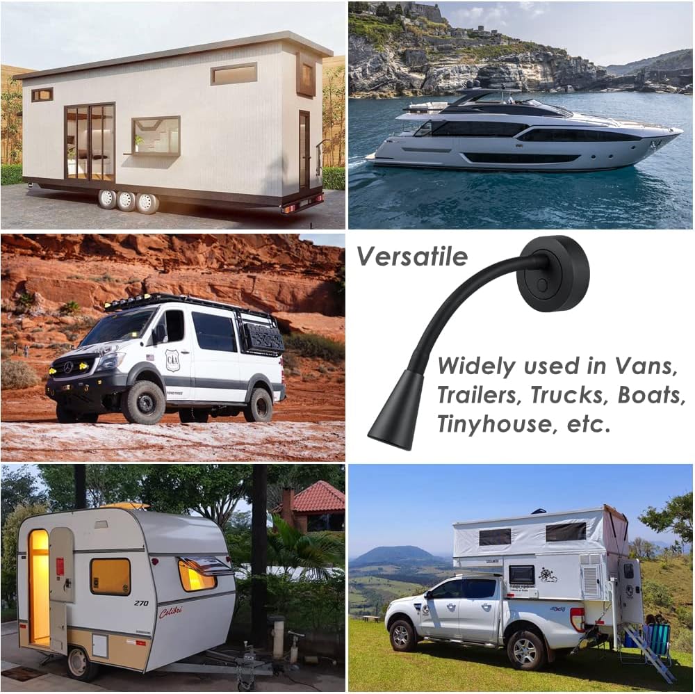 2 Lampade Da Lettura LED 12V Per Camper E Barca | Dimmerabile, Con Caricatore USB 18W E Luce Notturna Blu | Girevole 350°, Montaggio A Parete