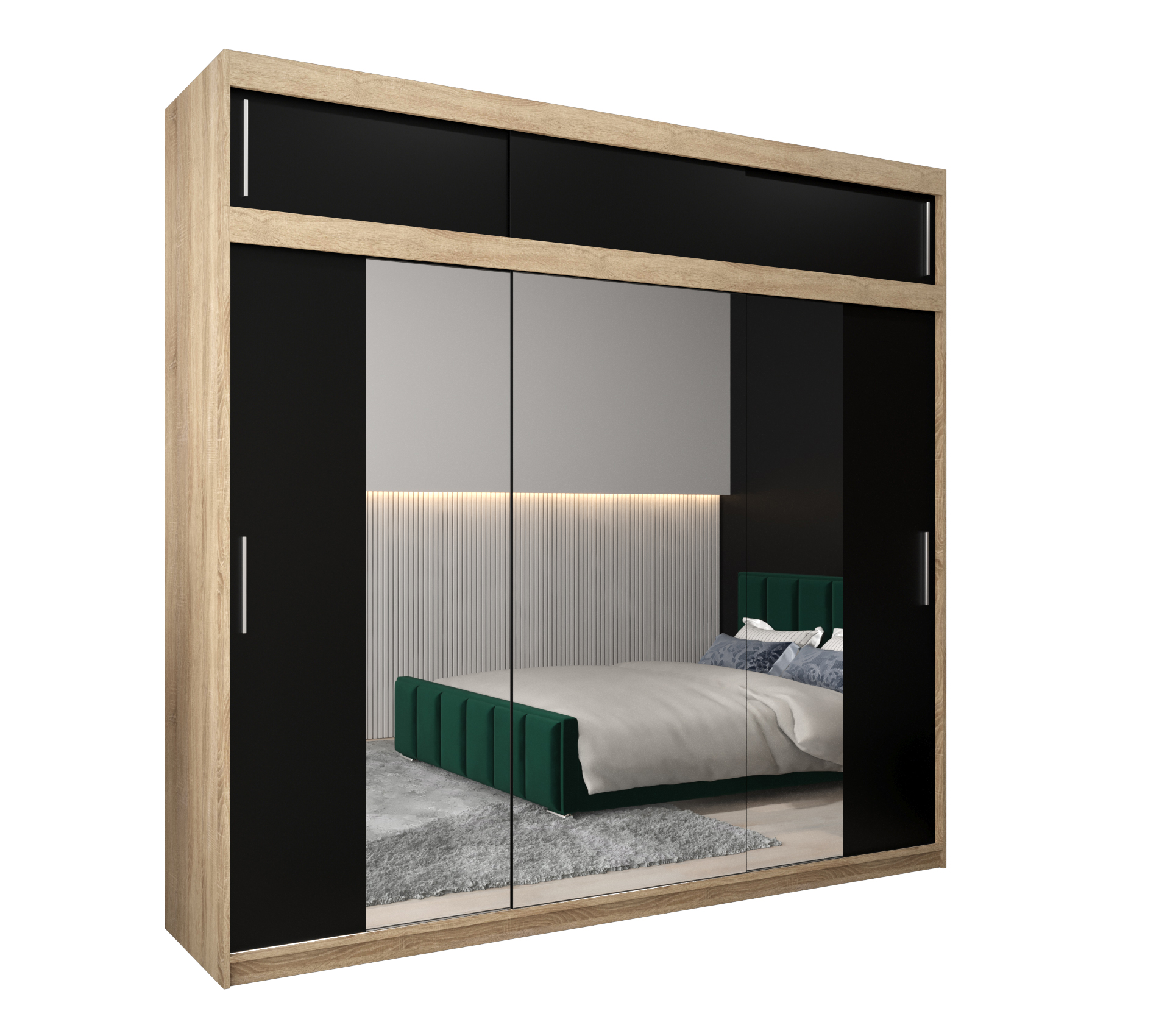 Szafa przesuwna z nadstawką garderoba TOKYO 2 250 x 62 x 240 cm Sonoma + Czarny - Abiks Meble