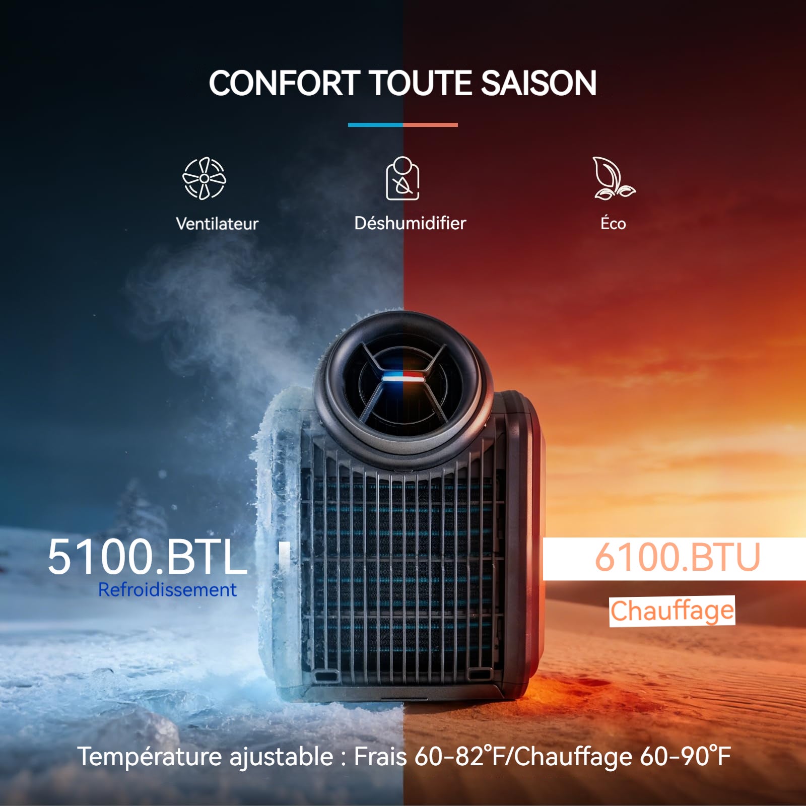 Climatiseur portable CYBERTAKE S2 Pro 5100 BTU, climatiseur portable à onduleur pour tentes, avec télécommande en sac dimensions : 48 x 26 x 35,6 cm - 2