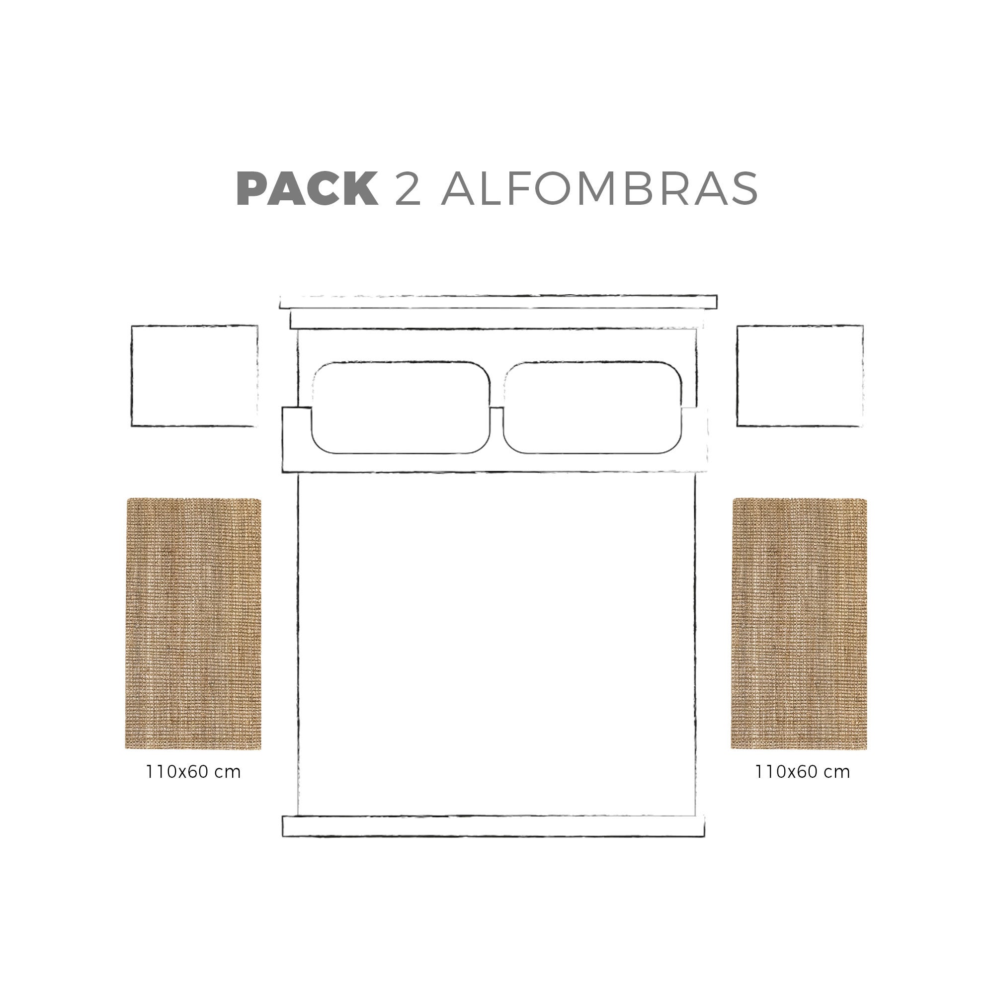 Hamid - Pack de tapis en jute bouclé naturel 110x60 cm - Tapis naturel pour salon, chambre et salle familiale - 2