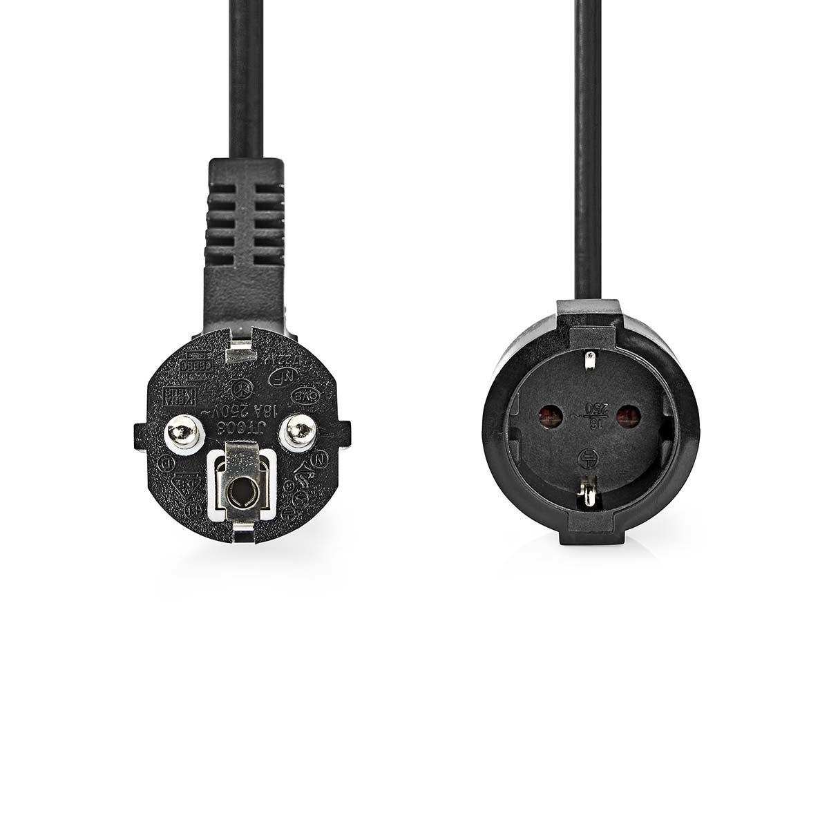 NEDIS Câble d'Alimentation Schuko Mâle Coudé - Schuko Femelle 3,0 m Noir - 2