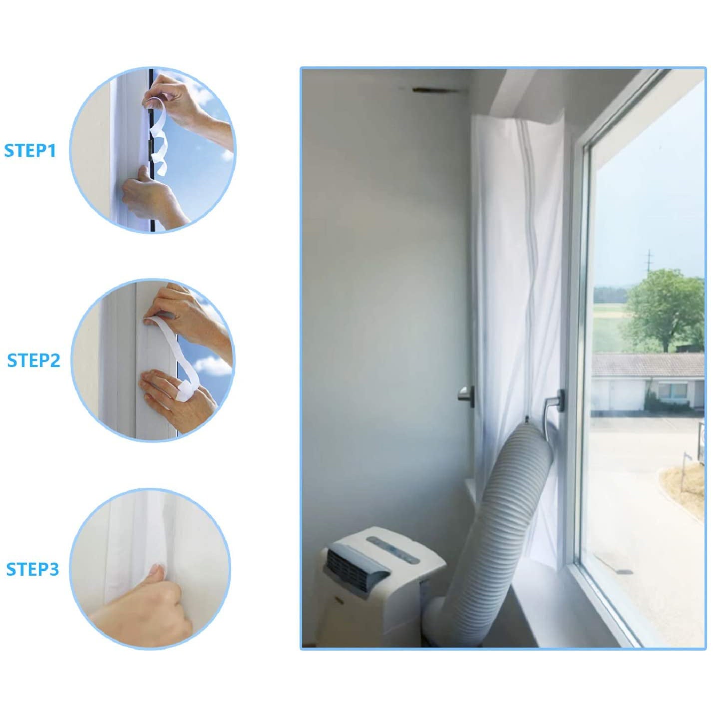 Unidad de sellado de ventanas para aire acondicionado portátil y secadora, kit de parada de aire caliente para todos los aires acondicionados móviles, - 3