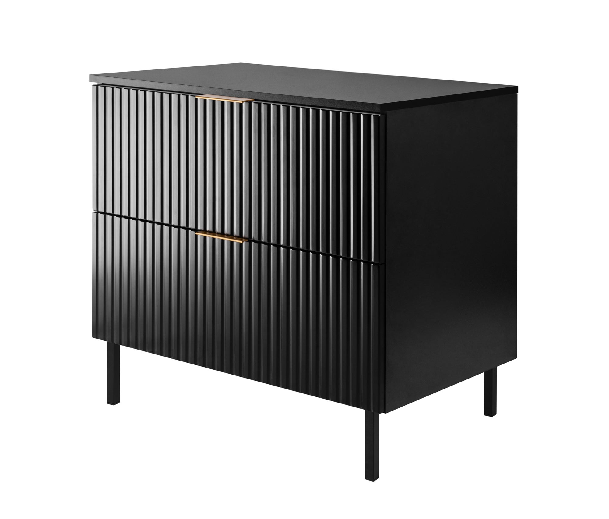 Szafka pod umywalkę z blatem FLOW 80 cm czarna 2 kolory uchwytów nóżki w zestawie ryflowane fronty