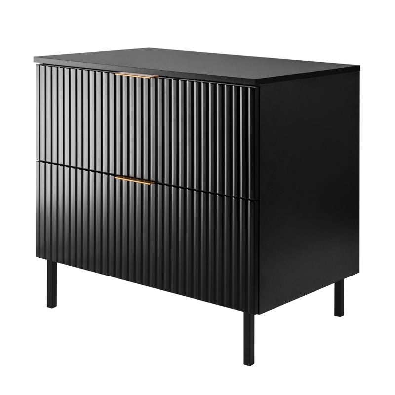 Szafka pod umywalkę z blatem FLOW 80 cm czarna 2 kolory uchwytów nóżki w zestawie ryflowane fronty