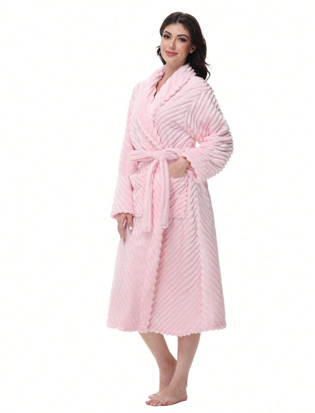 Peignoirs de bain haut de gamme pour femmes – Peignoir en polaire ultra-doux et moelleux, long et confortable, taille L