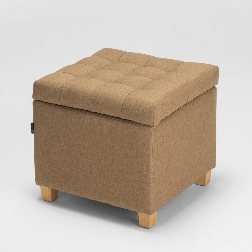 Pouf contenitore portaoggetti cuscini coperte in tessuto Coffree trapuntato - Beige - 3