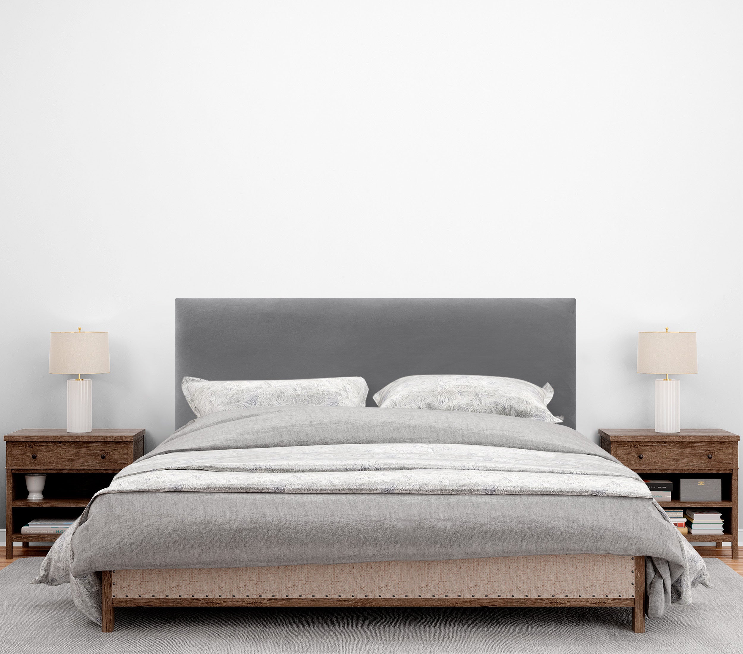 DHOME Testiera in Velluto Liscio con Gambe Camera da letto Imbottita con Testiera Imbottita Moderna di Fascia Alta (Grigio Cenere, 145x105cm) - 2