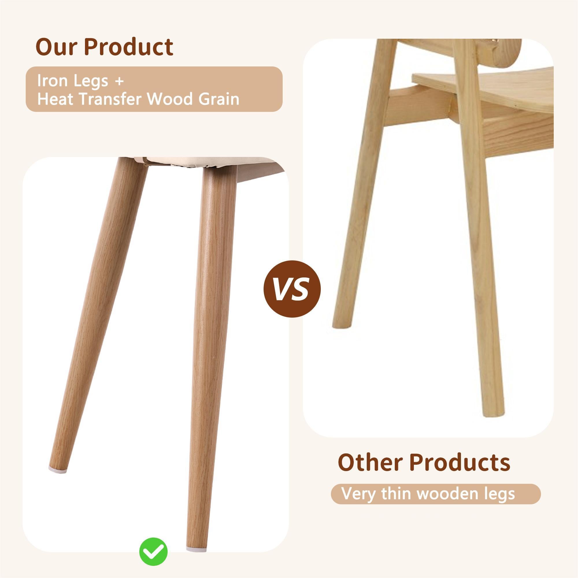Lot de 2 chaises avec dossier en rotin - coussins en similicuir beige - pieds en métal - Marron - 4