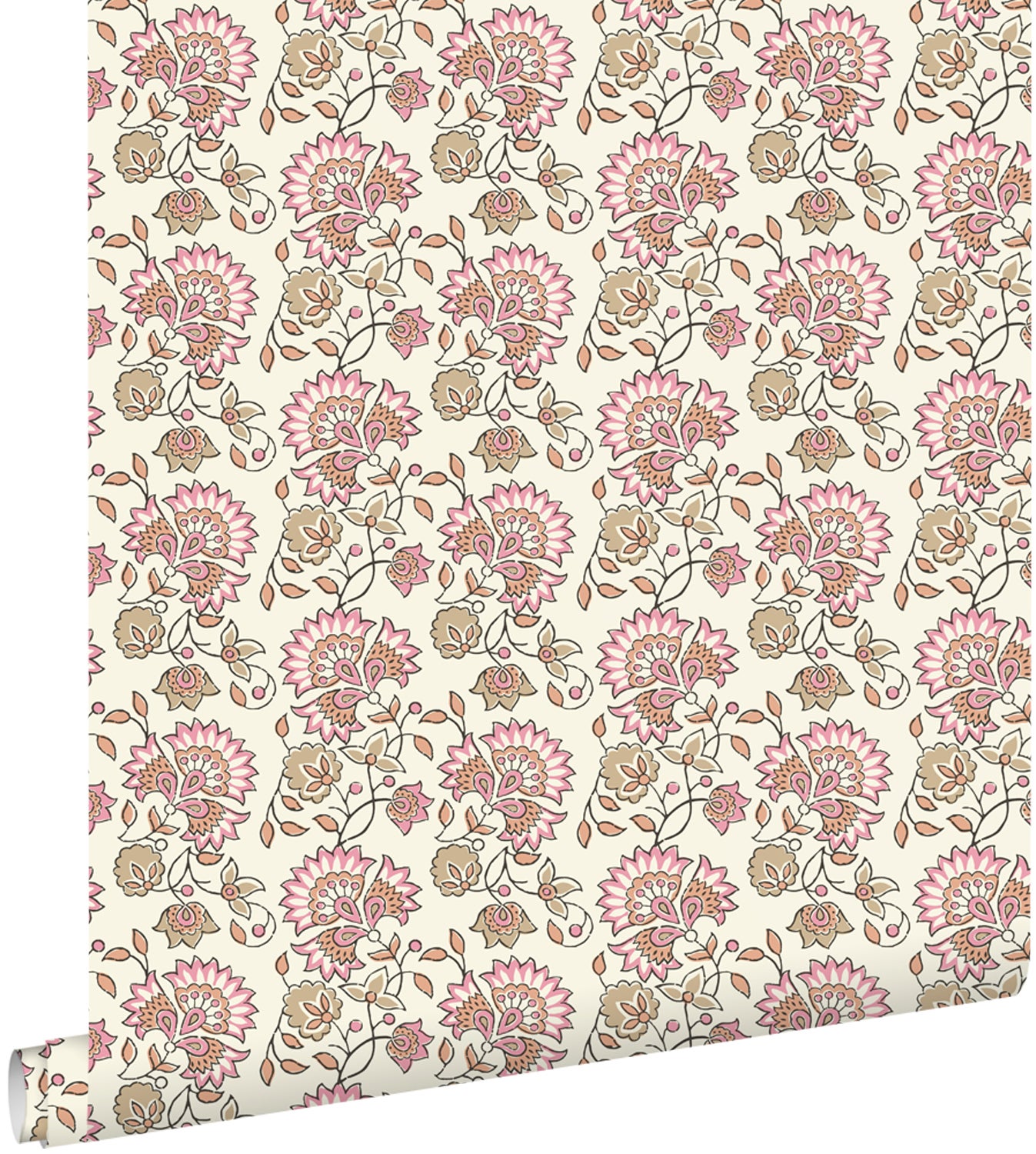 Tapeta zabytkowe kwiaty jasnego różuIbeżowym - 50 x 900 cm - ESTAHOME