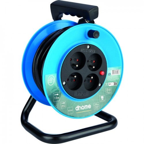 Enrouleur électrique Extérieur 4 Prises 40m – Câble 3×1,5 Mm², 3300W, IP44 – Pour Jardin, Terrasse, Chantier – Noir – Marque Horoz